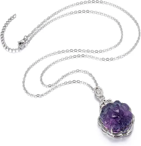Vista 5 de Jovivi Natural Fluorite Crystal Necklace Healing Chakra Stone Gemstone Amulet Lucky Charm Pendant Adjustable Rope