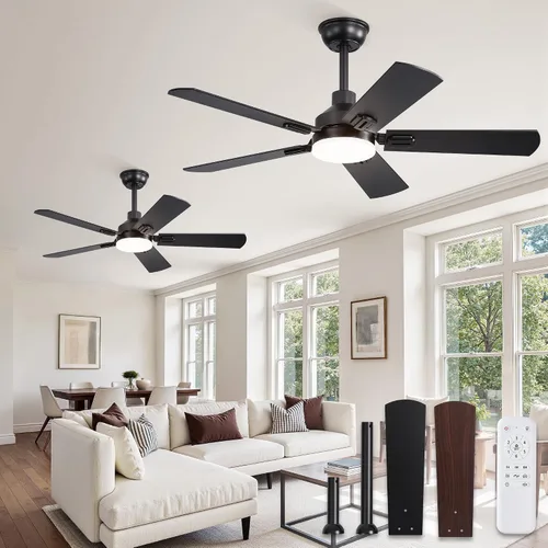 Vista 9 de ZMISHIBO Ventiladores de techo de 44 pulgadas con luces, ventilador de techo moderno negro con control remoto, ventilador de techo