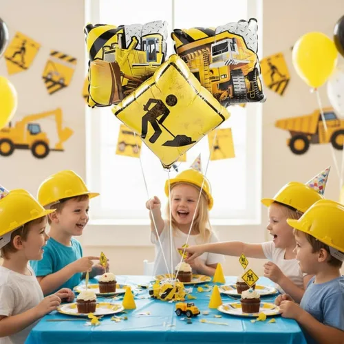 Vista 5 de Construction Zone - Globos de Mylar para decoración de fiestas temáticas de construcción para cumpleaños y eventos de niños, diseño de señal