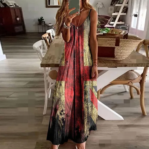 Vista 2 de Ceboyel Vestido largo de verano con tirantes delgados florales para mujer, vestido largo de verano con cuello en V, sexy, bohemio, ropa de playa