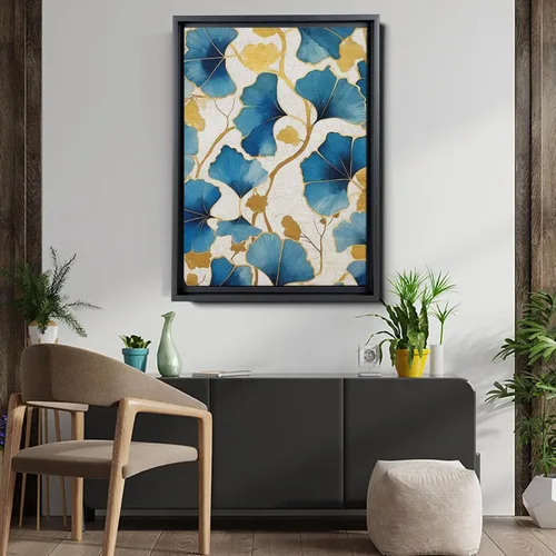 Vista 5 de Gold Turquoise Ginkgo Leaf Print, Captivating Plants Wall Art, Ginkgo Biloba Leaf Print Painting, Embrace the Serenity of Nature