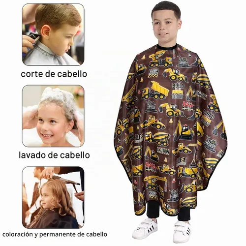 Vista 5 de Pelocapa Capas de corte de cabello para niños, impermeables, capas de champú para niños y niñas, 39 x 51 pulgadas (vehículo de construcción)