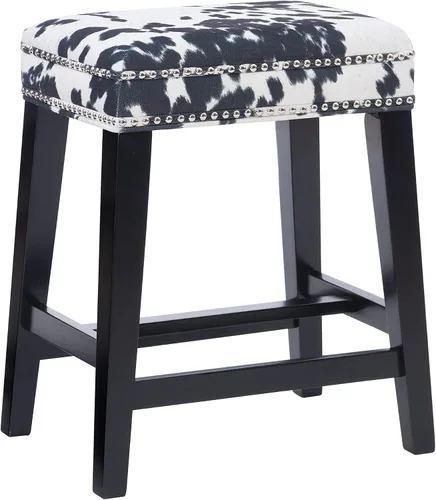 Vista 12 de Linon Taburete de bar Harlow con estampado de vaca negra sin respaldo de 30 pulgadas
