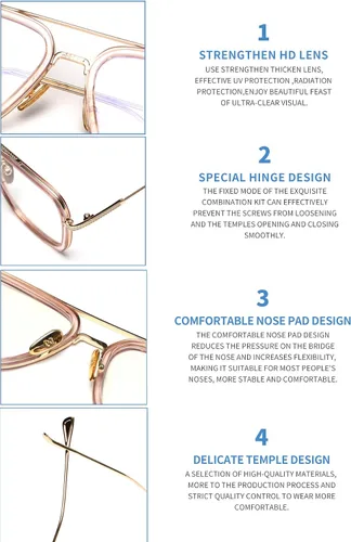 Vista 4 de Dollger Tony Stark - Lentes transparentes sin prescripción clásicas con marco de metal para hombres y mujeres Marco negro y doradolente transparente