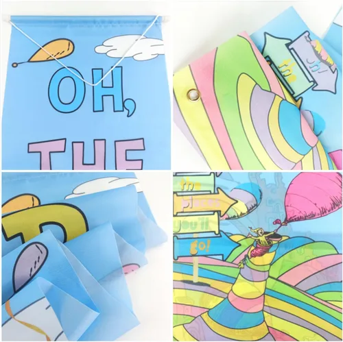 Vista 2 de Cartel de porche para Oh The Places You'll Go con 70.8 x 11.8 pulgadas, decoraciones de fiesta temática para decoración de graduación preescolar