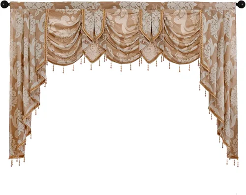 Vista 31 de NAPEARL Cenefa de cascada beige para sala de estar, cortinas de cocina jacquard cenefas y festones, cortinas con festones para ventanas