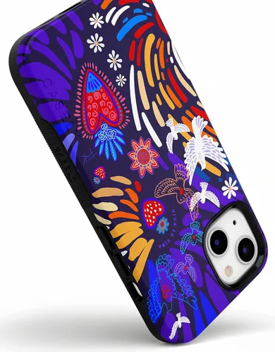 Vista 4 de Carcasa Casely iPhone 14 Viva la Vida Collage de Frida Kahlo Compatible con MagSafe Diseño protector audaz