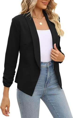 Vista 3 de POGTMM Blazer de manga 34 para mujer con parte frontal abierta