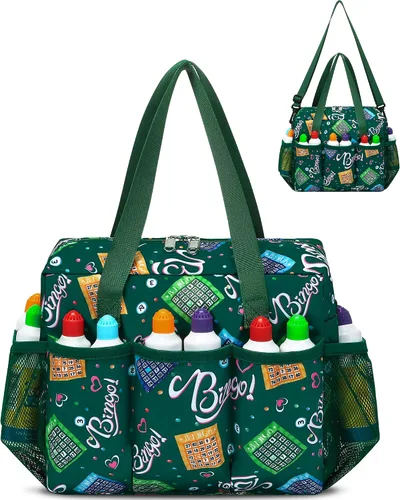 Vista 14 de Bolsa de Bingo con Bolsillos para Marcadores Casino Accesorios de Juego de Bingo para Adultos Mayores Negro