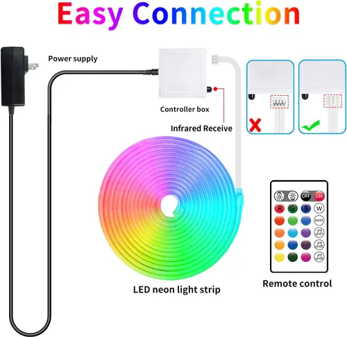 Vista 7 de segrass Luces de Cuerda LED de Neón RGB DC24V de 16.4 pies con Control Remoto/APP, Impermeables, Flexibles, Multicolor, Estilo Moderno