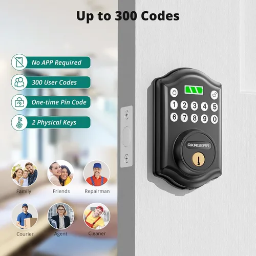 Vista 2 de Cerradura de puerta de entrada sin llave con teclado, cerrojo inteligente para puerta delantera con 2 llaves, bloqueo automático, fácil instalación
