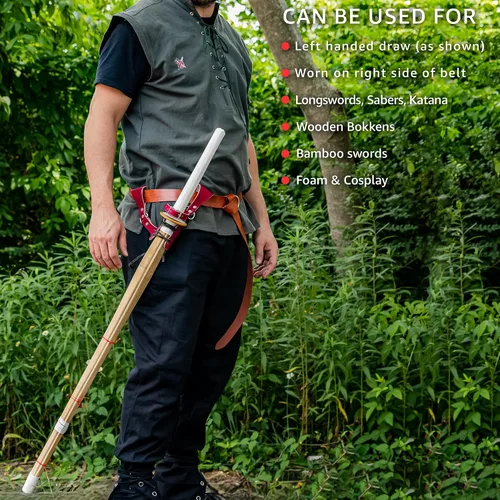Vista 14 de Armory Replicas™ - Rana espada de cuero hecha a mano – Disfraz medieval LARP hebilla ajustable y cinturón de arma con cable soporte