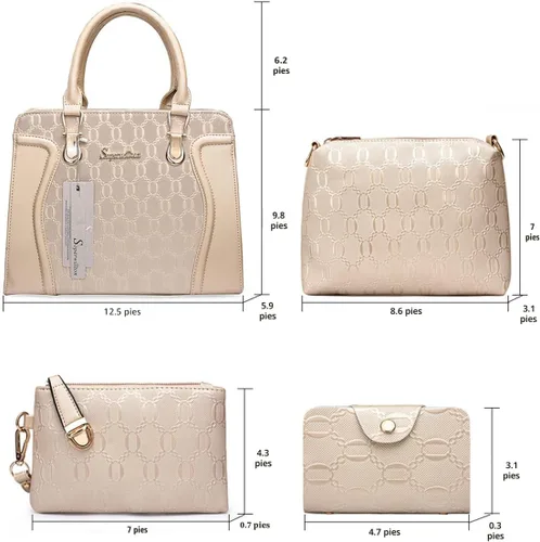 Vista 4 de Bolsos de mano de moda para mujer, bolsas tote, bolsas de hombro, bolsa con asa superior, cartera tipo satchel, juego de 4 piezas A-Negro