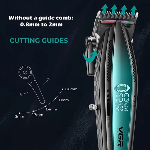 Vista 3 de VGR 270 cortapelos para hombres profesionales, de bajo ruido, inalámbrica, de alta velocidad, 9000 RPM, cuchilla de cerámica de decoloración fresca