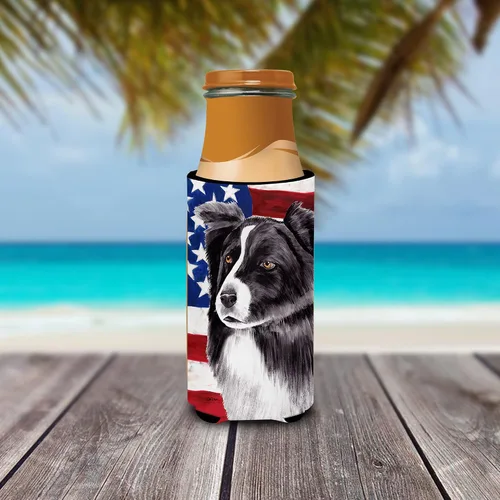 Vista 3 de USA American Flag with Border Collie Ultra Beverage Insulators for slim cans SC9009MUK