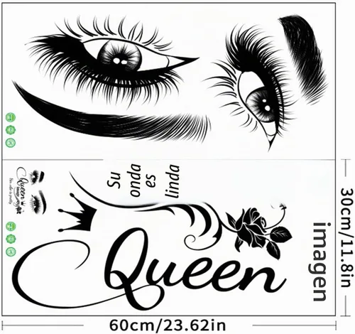 Vista 3 de Arawat Calcomanías de pared de pestañas para dormitorio, citas de ojos de reina, murales para decoración de sala de estar, calcomanías de decoración