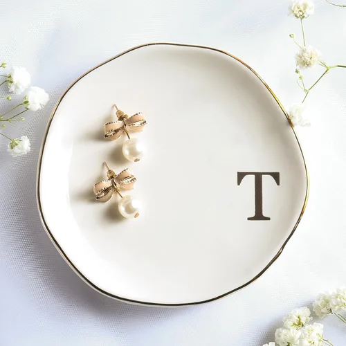 Vista 20 de Bandeja de Cerámica para Joyas, Plato para Anillos, Personalizada con Monograma S, Regalos de Compromiso y Boda, para Cumpleaños, Día de la Madre