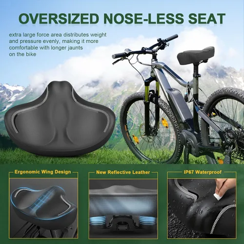 Vista 2 de New Noseless Oversized Bike Seat, Extra Wide Comfort Pure Memory Foam Bicycle Seat Cushion, Compatible Saddle Replacement with Electric Bike Negro