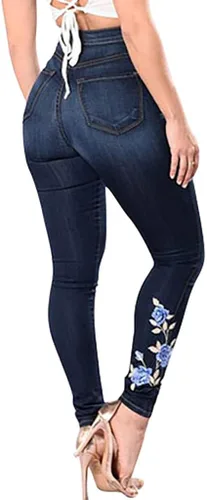 Vista 4 de TIMEMEANS Jeans sexys de mujer ajustados, lavados y desgastados, con agujeros rasgados, Suave, M