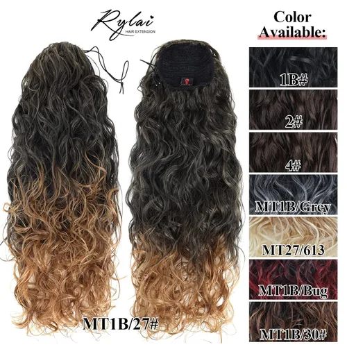 Vista 5 de Extensiones de cabello ombré 1B/27, cola de caballo para mujeres negras, extensiones de cola de caballo largas onduladas con cordón, extensiones