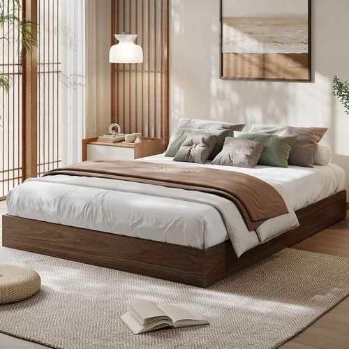 Vista 11 de GarveeHome - Marco de cama con plataforma de madera, marco de cama individual sin cabecero Marco de cama de suelo, diseño de perfil bajo, soporte