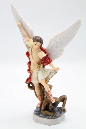 Vista 5 de Vittoria Collection Estatua italiana de San Miguel Arcángel de 8 pulgadas, estatua de protección de ángel guardián, hecho en Italia, para interiores