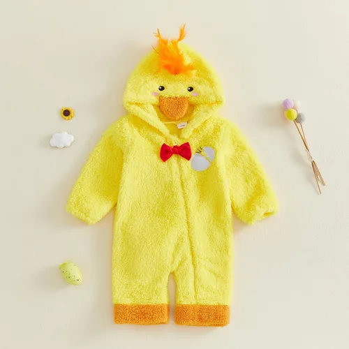 Vista 2 de Baby Halloween Costume Chicken Hooded Romper Halloween Outfit R-yellow