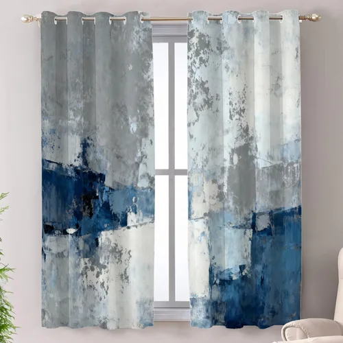Vista 62 de Shrahala Beige and Orange Abstract Art Brushstrokes Blackout Curtain Tiers, Abstract Oil Paint Kitchen Valance Light Blocking Tier Drapes with Rod