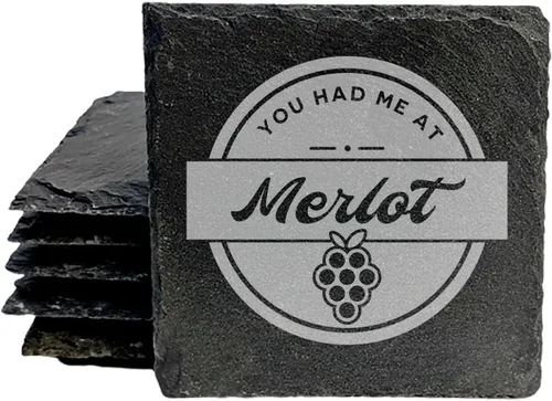 Vista 40 de Rustic Drinking Wine is My Hobby Slate Coasters Set of 8 – Round – USA Made Witty wine lover’s motto engraved on real slate coasters — “drinking