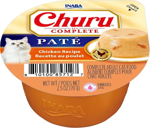 Vista 3 de INABA Churu - Paté completo para gatos, sin granos, alto contenido de proteínas y humedad, alimento húmedo para gatos con aceite de pescado, taza