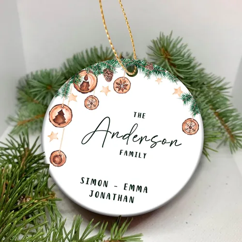Vista 5 de Adorno de círculo de Navidad personalizado para la familia, adorno personalizado con nombre de familia para Navidad, adorno personalizado