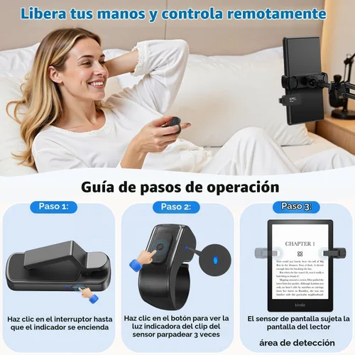 Vista 3 de Anillo girador de páginas para Kindle, control remoto para iPhone, iPad, tabletas Android, lectores electrónicos, girador de páginas para Kindle