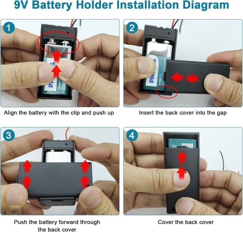 Vista 4 de VWEICYY Soporte de batería de 9 V, conector de batería de 9 V con interruptor, soporte de batería de 9 voltios con cables, ampliamente utilizado