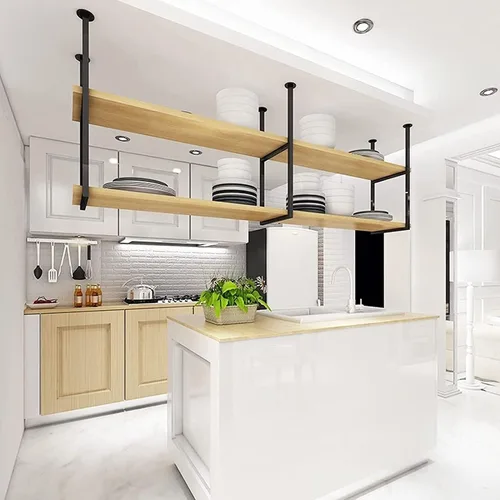 Vista 4 de Estantes Whftd - Estante flotante colgante de hierro forjado, estante de almacenamiento de madera maciza simple de estilo europeo, para cocina, sala
