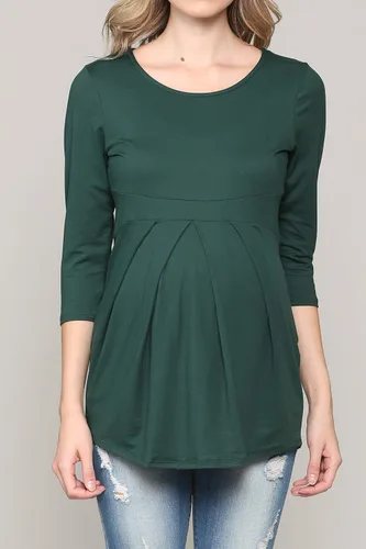 Vista 76 de LaClef - Blusa de maternidad para mujer, cuello redondo, manga 3/4, plisada al frente, estilo peplum