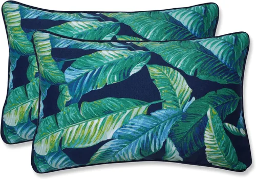 Vista 44 de Pillow Perfect Almohadas lumbares Delray azul marino para exteriores/interiores, 11.5 x 18.5 pulgadas, paquete de 2