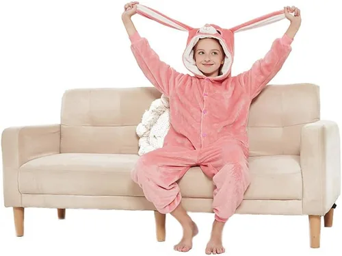 Vista 5 de ABENCA Pijama de conejo de Pascua para niñas, de dibujos animados, de una pieza, de animales, Halloween, Navidad, cosplay Conejito A-rosa