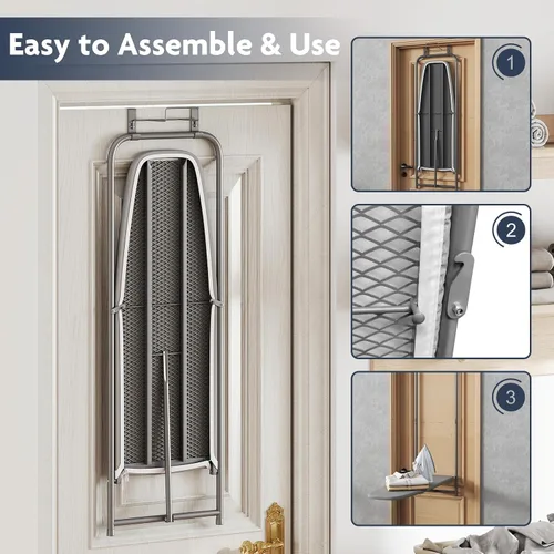 Vista 7 de GOFLAME Tabla de planchar para colocar sobre la puerta, tabla de planchar colgante con soporte de hierro y marco de metal resistente, tabla