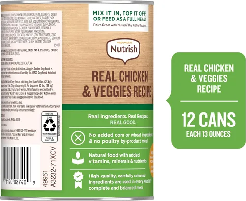 Vista 3 de Nutrish Rachael Ray Comida Húmeda para Perros Trozos en Salsa Receta de Pollo Real y Verduras, Lata de 13 oz., Paquete de 12