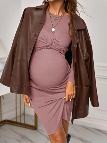 Vista 5 de Verdusa Vestido ajustado de maternidad con cuello redondo y manga larga para mujer