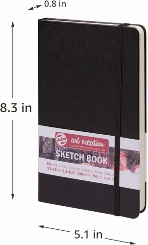 Vista 3 de Talens Art Creation Cuaderno de bocetos, negro, 80 hojas, 5.1 x 8.3 pulgadas Cuaderno de bolsillo rígido, papel de 4.94 oz/m², papel en blanco