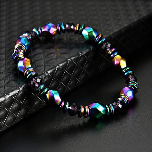 Vista 6 de Dearanswer - Pulsera de cadena de cuentas de hematita, pulseras elásticas de piedra magnética de obsidiana, pulsera de tobillo para hombres