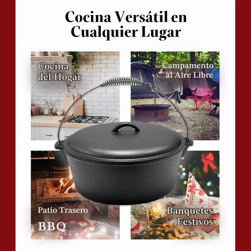Vista 4 de Cuisiland Horno holandés de hierro fundido de 12 cuartos de galón con tapa