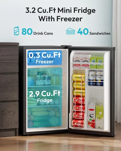 Vista 2 de EUHOMY Mini refrigerador con congelador, refrigerador compacto de 3.2 pies