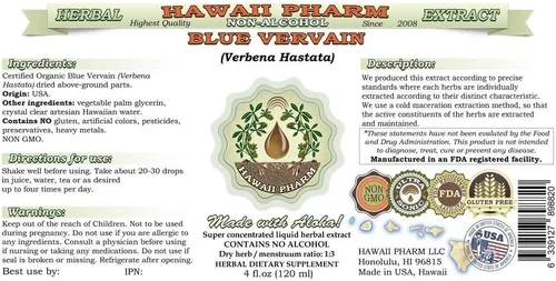 Vista 2 de Extracto líquido sin alcohol de verbena azul, verbena azul orgánica (verbena hastata) partes secas sobre el suelo Glycerite Hawaii Pharm Suplemento