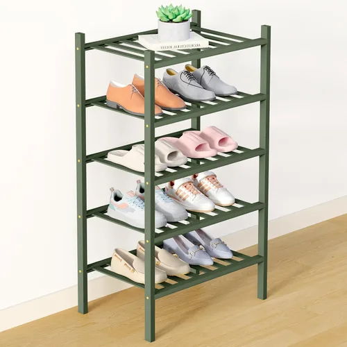 Vista 85 de Smiry Zapatero de bambú para armario, organizador de zapatos de madera de 3 niveles, estante apilable de almacenamiento de zapatos de madera