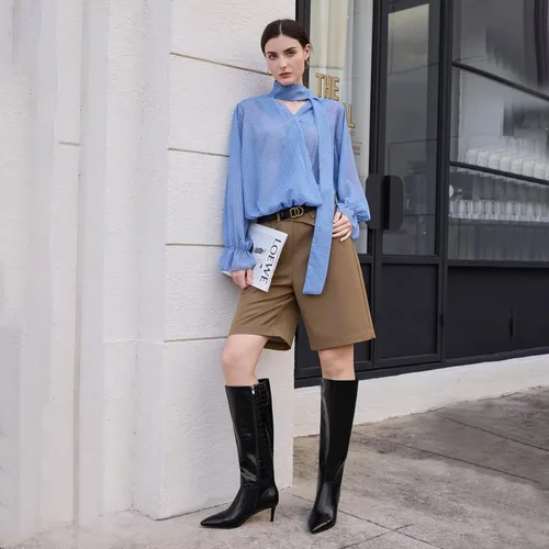 Vista 26 de wetkiss Botas altas hasta la rodilla para mujer, con tacón de gatito y diseño de punta puntiaguda, clásicas y sexys