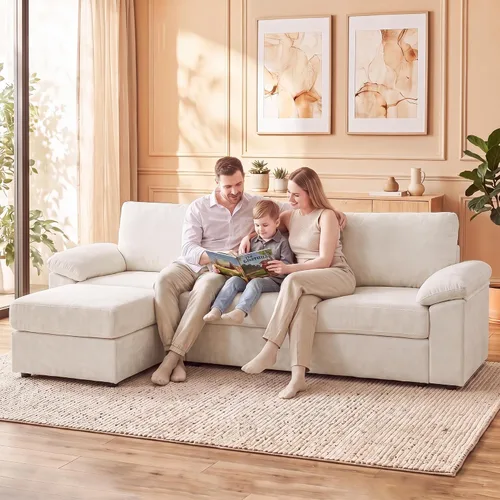Vista 7 de Sofá de nube en forma de L de 101 pulgadas, sofá modular para sala de estar Beige