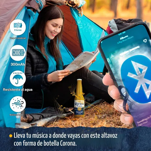 Vista 6 de Corona - Altavoz Bluetooth para botella de cerveza, rango de 30 pies, tiempo de reproducción de 3 horas
