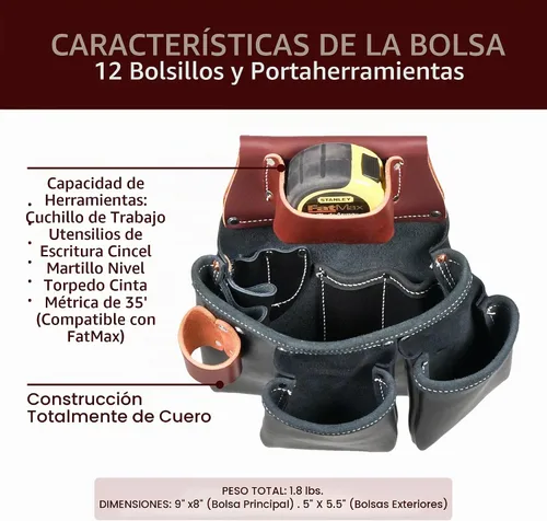 Vista 3 de Occidental Leather 3 Pouch Pro Tool Bag with Tape Holder